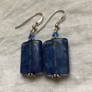 Vintage blue marbled Glass and crystal earrings